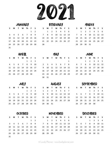 Pretty 2021 Free Printable Calendars