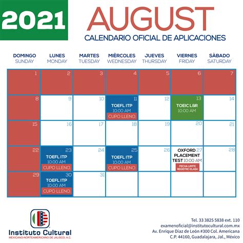 Calendario Agosto 2021 Instituto Cultural Mexicano Norteamericano De Jalisco