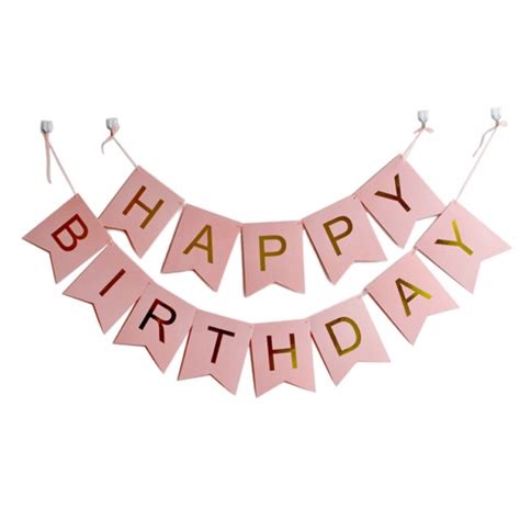 Pink Happy Birthday Banner W Gold Letters 8x 6 Shopee Philippines