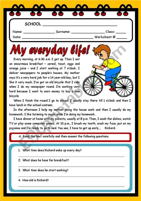My Everyday Life 2 Pages Esl Worksheet By Evelinamaria