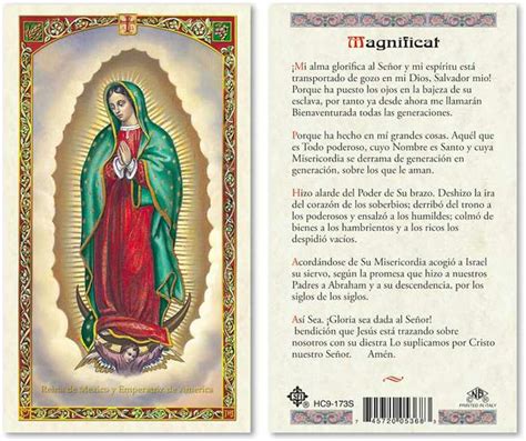 Oracion A La Magnificat Virgen Guadalupe Tarjetas Laminadas