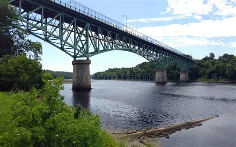 Memorial Bridge Across The Kennebec River Augusta Me Usa Stock Image