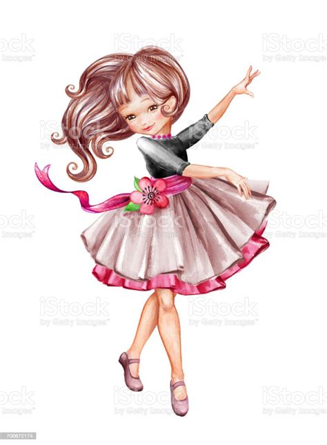 Watercolor Illustration Cute Little Ballerina Young Girl Wearing Tutu