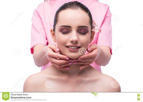 The Beautiful Young Woman During Face Massage Session Stock Image Image Of Beautiful Hand