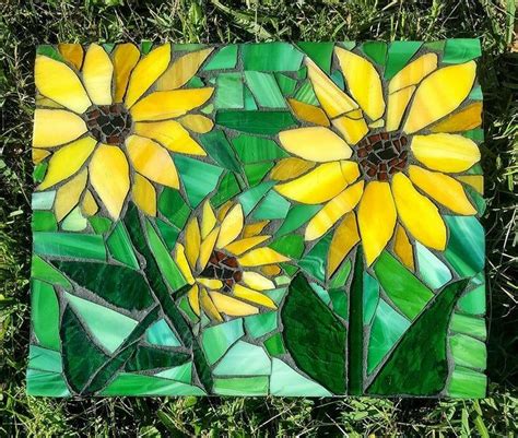 Stained Glass Sunflower Mosaic Flower Mosaic Wall Hanging Etsy