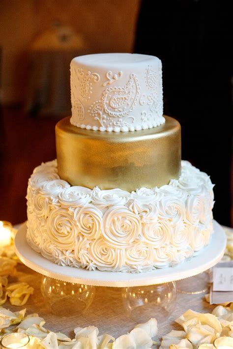 Rosette Gold And Paisley Wedding Cake