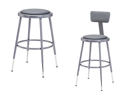 Gray Adjustable Round Science Lab Stool With Padded Seat And Optional