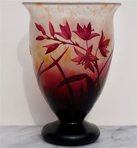 Daum Nancy Art Nouveau Cameo Floral Red Footed Vase 1920 Avantiques
