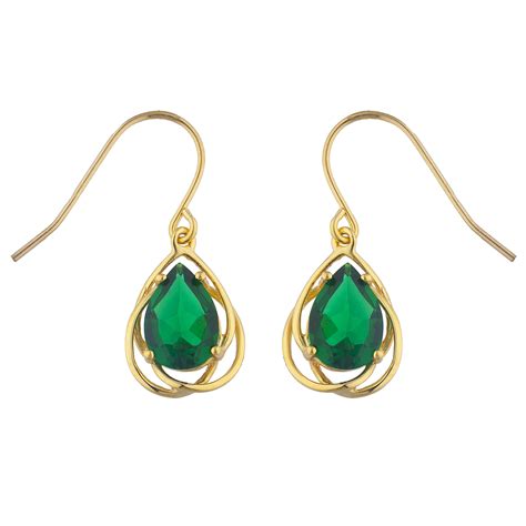 14Kt Yellow Gold Plated Emerald Pear Teardrop Design Dangle Earrings EBay