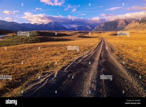 Road Through Foothills Of The Rocky Mountains Alberta Canada Stock