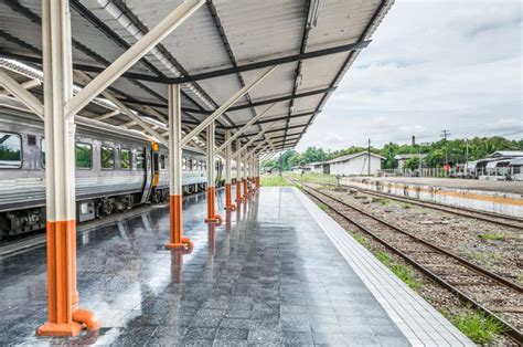 Passenger Platform At The Day On The Railway Station Stock Photo