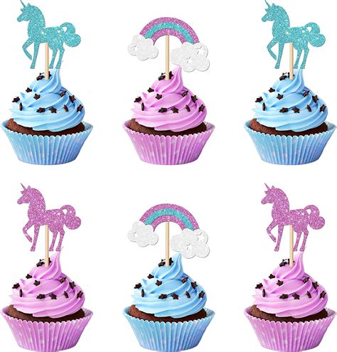 Dalaber 24 Pcs Unicorn Rainbow Cupcake Toppers Baby