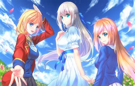 Wallpaper The Sky Girls Trio Images For Desktop Section арт Download