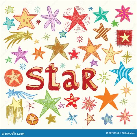 Star Doodles Collection Set Of Hand Drawn Stars Vector Cartoon