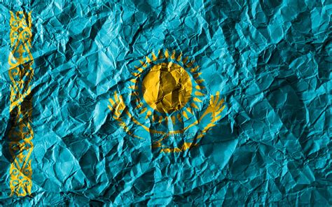 4k Free Download Kazakh Flag Crumpled Paper Asian Countries