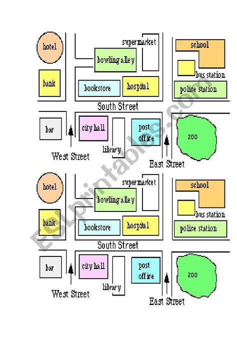 Small Town Map For Partner Work Esl Worksheet By Jackiewalsh