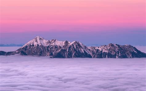 Pink Sky Clouds Sunset Mountains Wallpaper Pink Sky With