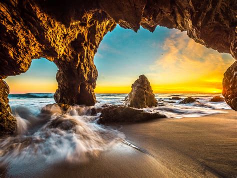 Desktop Wallpaper Coast Sea Waves Cave Nature Hd Image Picture