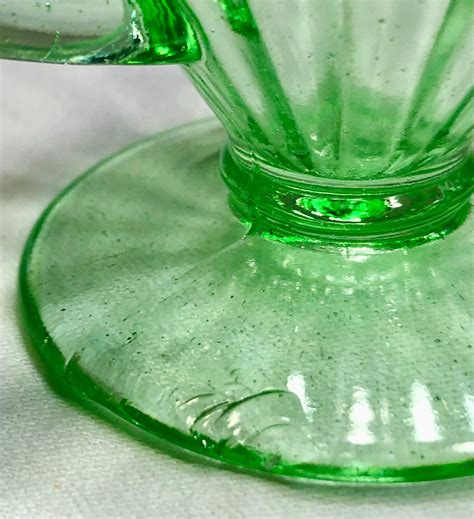 Vintage Green Depression Glass Sugar And Creamer Set Round Robin Pattern