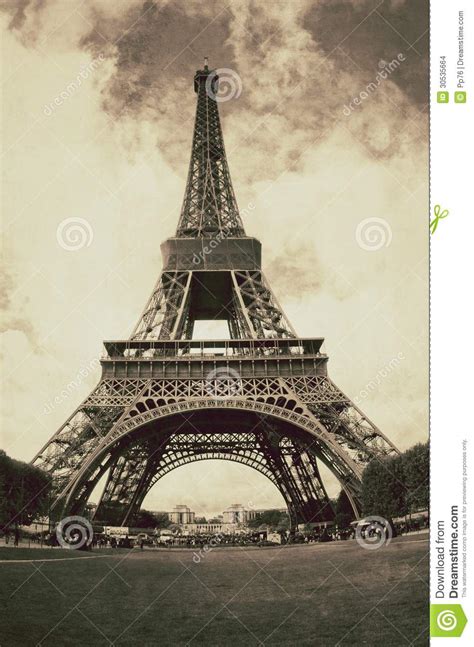 Vintage View Of The Eiffel Tower In Paris France Stock