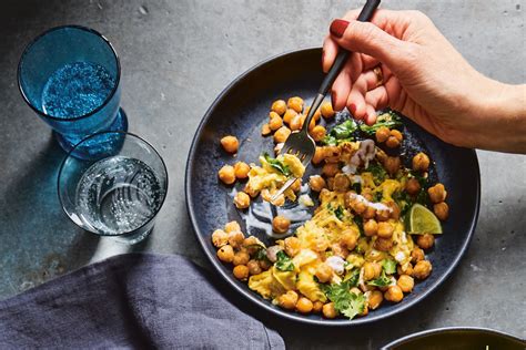 Fried Chickpeas And Scrambled Eggs With Garlicky Greens And Spicy