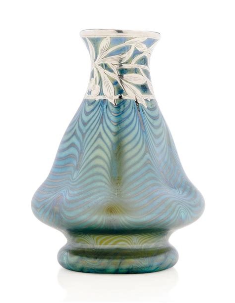 A Loetz Iridescent Vase With Silver Applique Circa 1900 Adored Vintage Bohemian Art Art Deco