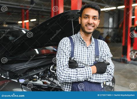 Indian Happy Auto Mechanic In Blue Suit Stock Image Image Of Happy