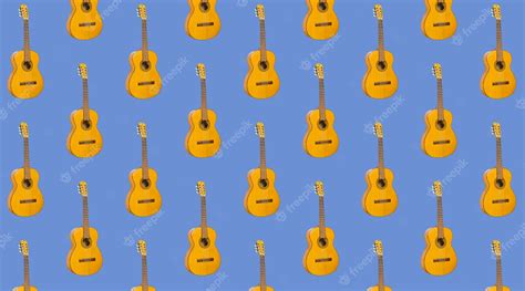 Premium Photo Pattern Seamless Acoustic Guitar On Blue Background