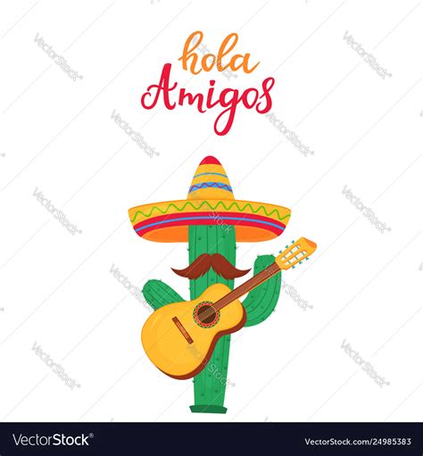Hola Amigos Hand Drawn Lettering Funny Cartoon Vector Image