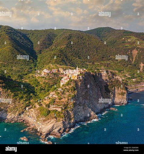 Amazing Seaside Aerial View On Corniglia Cinque Terre Italy Stock