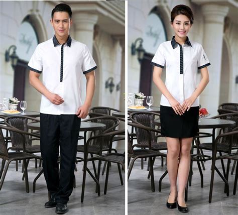 White Black Collar Summer Restaurant Wait Staff Shirt Uniform