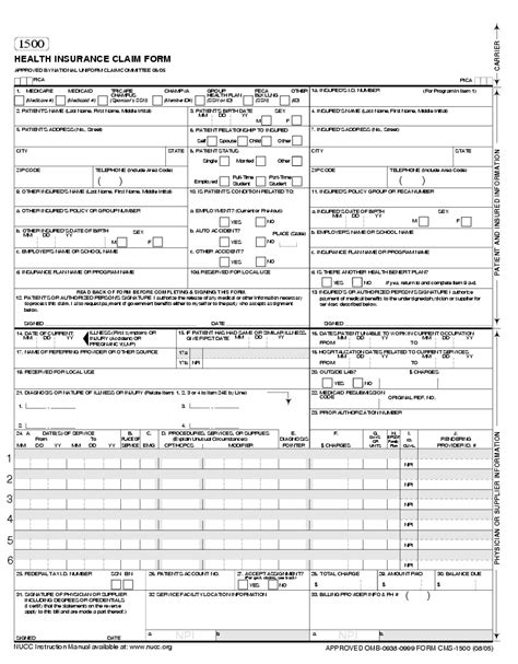 Medical Claim Form 1500 Templates Free Printable