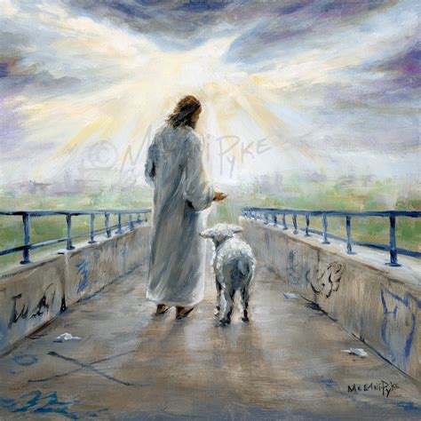 Art Print Jesus As Shepherd Walking On Water With Lamb Spiritual