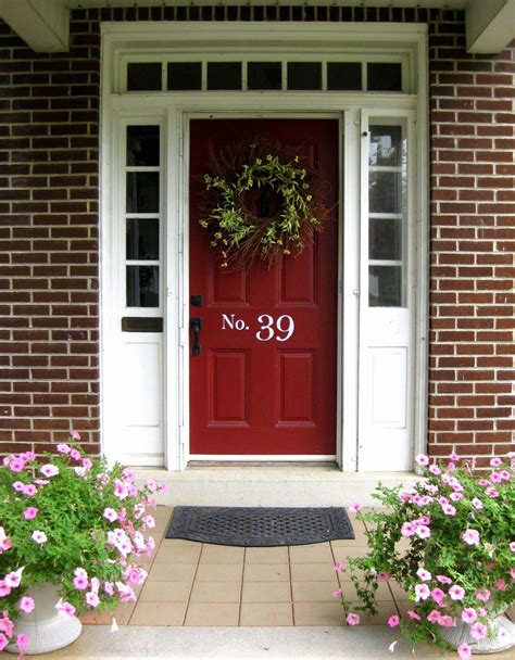 Red Front Door With Wreath Brick House Brick House Colors Front