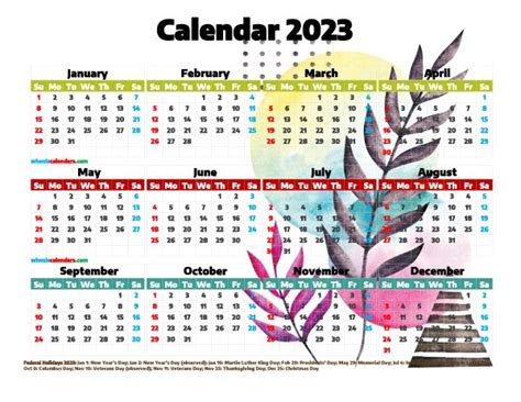 2023 Calendar With Holidays Free Printable Premium Template 27482