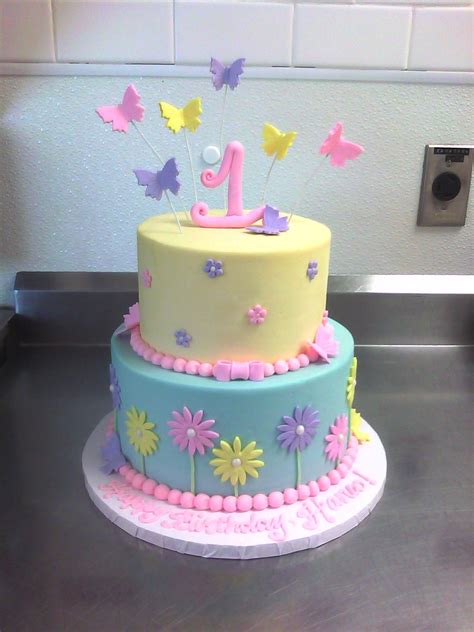 1st Birthday Cake With Butterflies And Flowers 1st Birthday Cake For