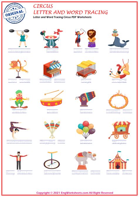 Circus Printable English Esl Vocabulary Worksheets Engworksheets