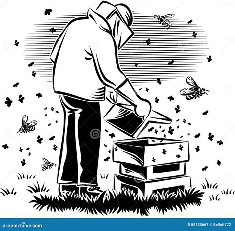 Beekeeper Takes Care Of His Hive Stock Illustration Illustration Of