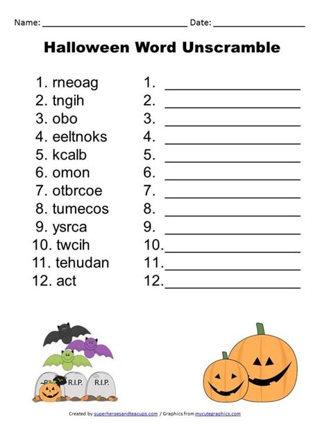 Halloween Word Unscramble Free Printable Superheroes And Teacups