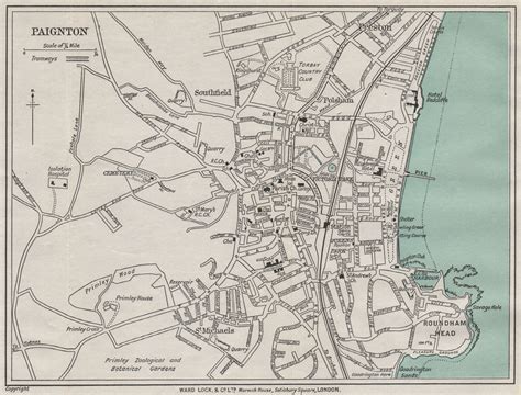Paignton Vintage Towncity Plan Devon Ward Lock 1936 Old Vintage Map