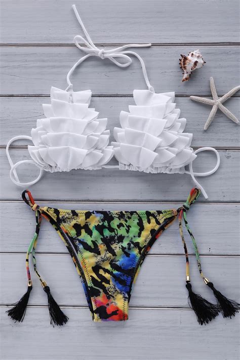 Lace Up Leopard Print Halter Bikini Set