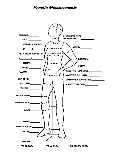 Body Measurement Chart Free Printable