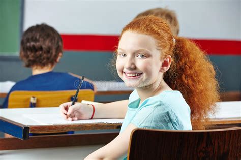 Girl Smiling In School Class Stock Photo Image Of Young Write 39039998