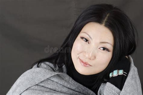 Young Beautiful Asian Girl On A Dark Background Stock Image Image Of