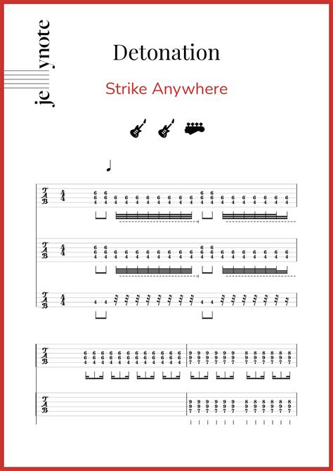 strike anywhere detonation guitar and bass sheet music jellynote