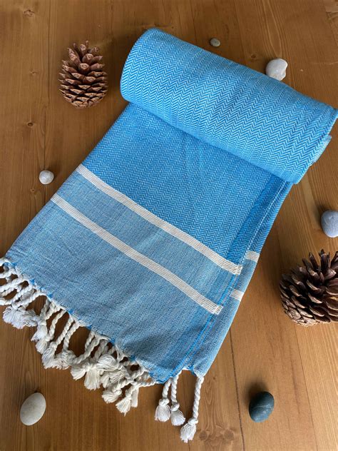 Ibiza Turkish Towel Deep Sky Blue Organic Cotton Handmade
