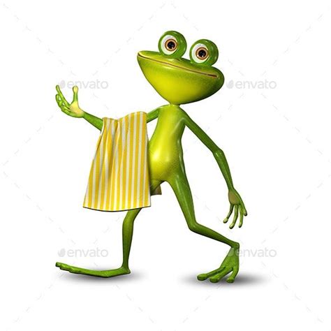 3d Illustration Of A Green Frog Walking With A Towel By Brux