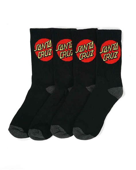 Santa Cruz Mens Cruz Sock Black 4 Pack Size 7 11 Mens