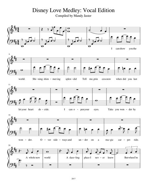 Disney Love Medley Vocal Edition Sheet Music For Piano Download Free In