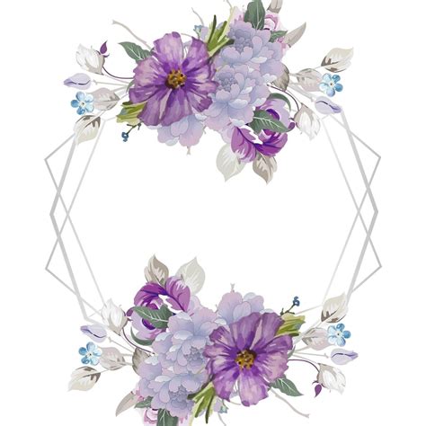 A Set Elegant Purple Watercolor Flower Floral Frame Wedding Invitatio